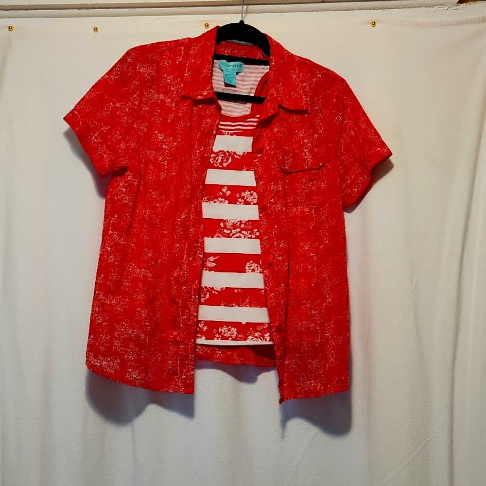 Two piece red and white top set